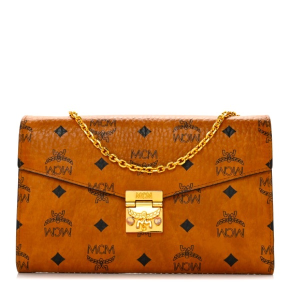 Handbags - This is an authentic MCM Visetos Millie Wallet On Chain in Cognac.